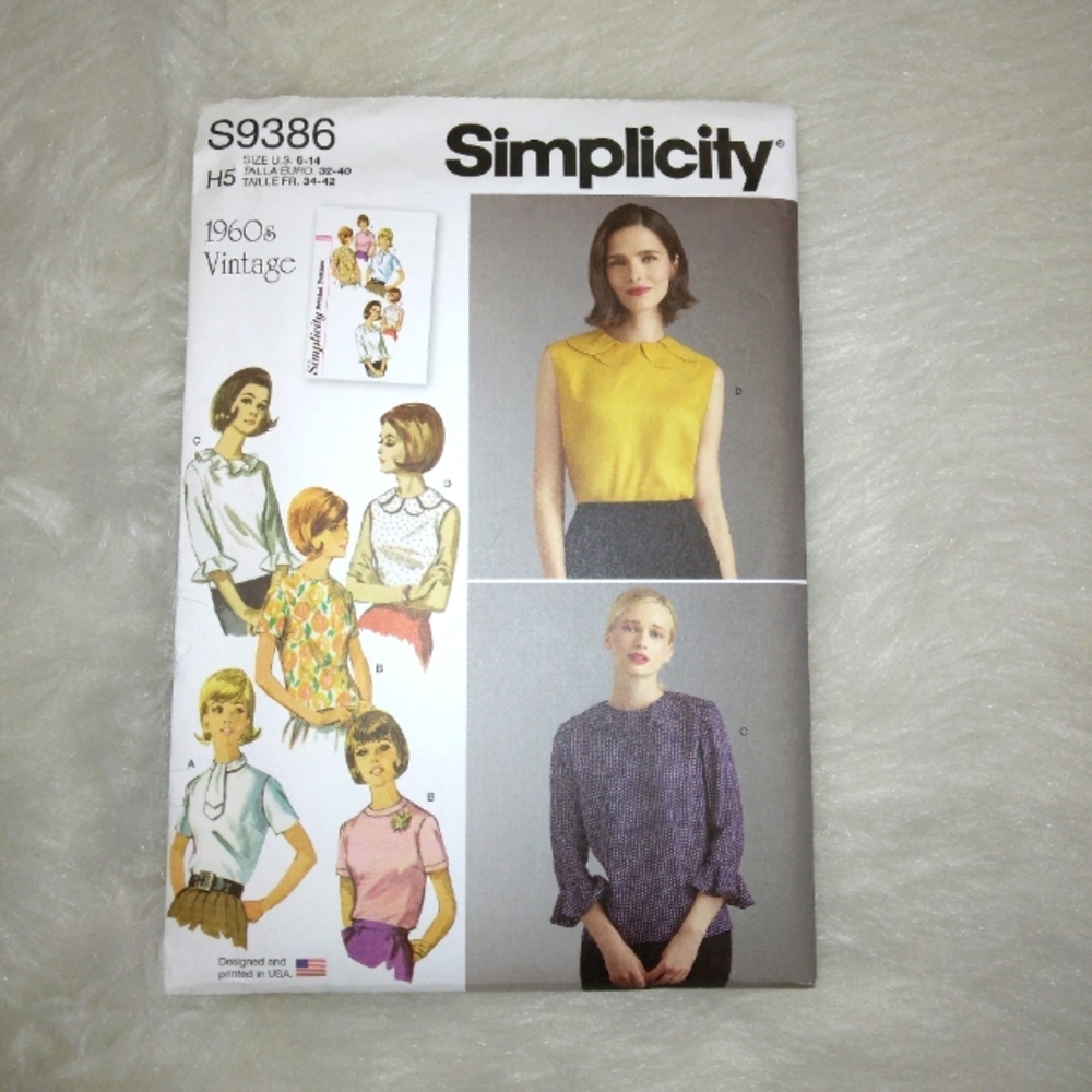 SIMPLICITY S9386 Sz 6-14 Collection Of 5 Vintage 1960s Blouses